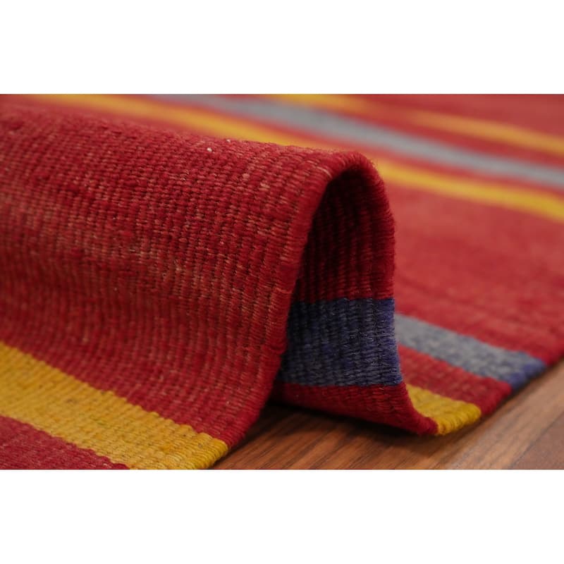 Hand Woven Oriental 100% Wool Carpet Southwestern Geometric Red Kilim Area Rug - 9' 8'' X 4' 8''