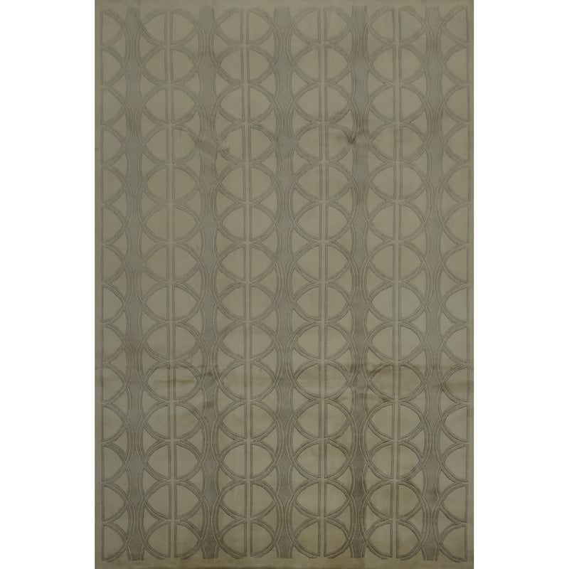 Hand Knotted Oriental 100% Wool Carpet Modern Geometric Beige & Ivories Nepalese Area Rug - 9' 8'' X 8' 2''