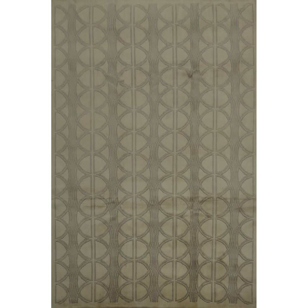 Hand Knotted Oriental 100% Wool Carpet Modern Geometric Beige & Ivories Nepalese Area Rug - 9' 8'' X 8' 2''