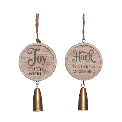 Transpac MDF Hark & Joy Hanging Decor w/Bell Set of 2 Christmas Home Decorations