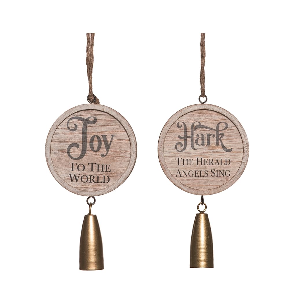 Transpac MDF Hark & Joy Hanging Decor w/Bell Set of 2 Christmas Home Decorations