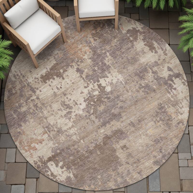 Machine Washable Indoor/Outdoor Modern Blend Chantille Rug - Brown - 8' x 8'