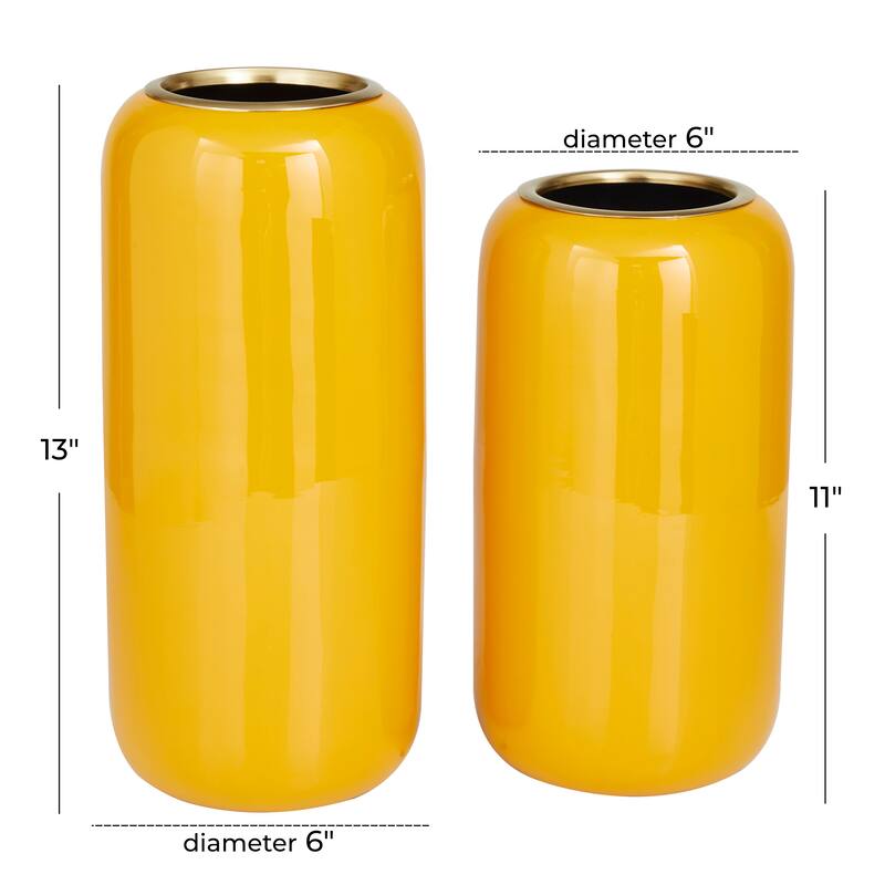 Sleek Metal Vase (Set of 2) - Gray, Red, Yellow, Cream, Blue, Green