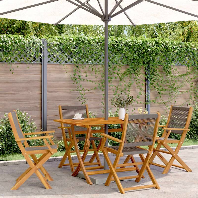 vidaXL Folding Patio Chairs Outdoor Garden Seating Furniture Solid Wood Acacia - 22.4 x 21.3 x 35.8 - Grey - (4)