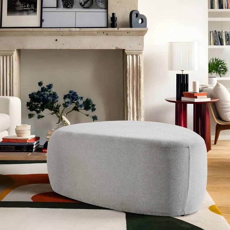 43" Rounded Triangle Upholstered Ottoman, Oversize Fabric Ottoman Footstool