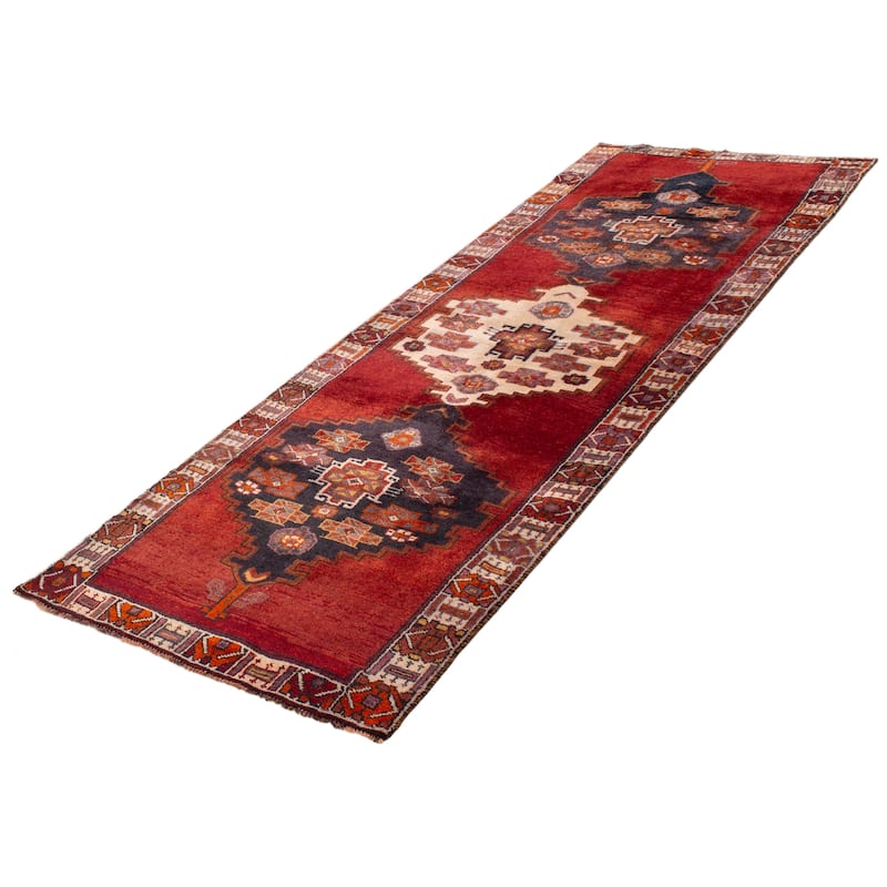 ECARPETGALLERY Hand-knotted Melis Vintage Dark Red Wool Rug - 4'6 x 12'6