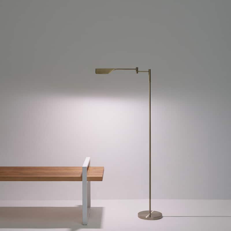 Brightech Leaf 53 in. Industrial 3-Way Dimming LED Floor Lamp with Brass Metal Empire Shade