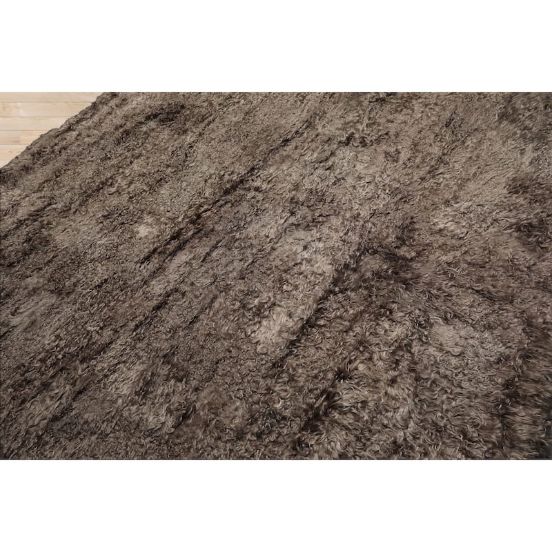 9'5''x9'5'' Square Machine Made Brown Shag Plush Pile Contemporary Polyster Rug - 9' 5'' x 9' 5''-Square