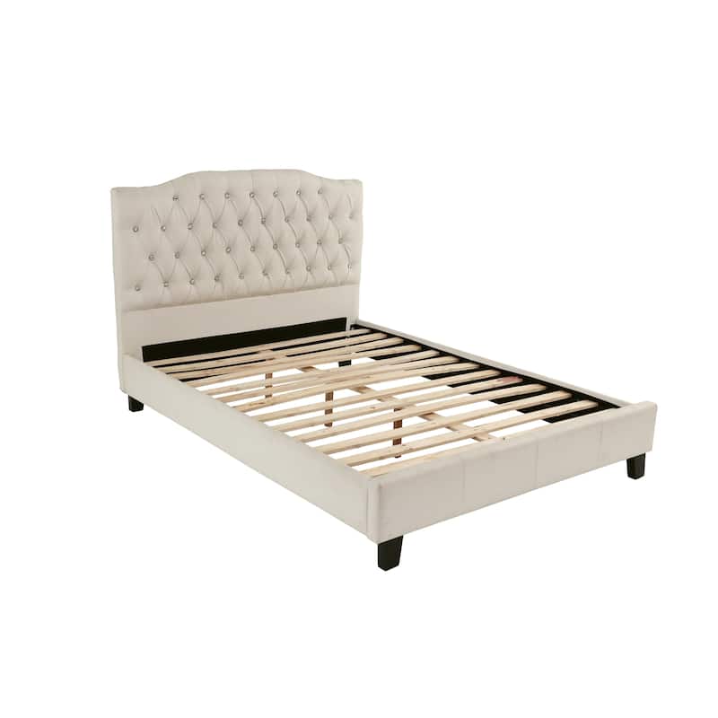 Modern Off-White Faux Leather Tufted Full Size Bed with Upholstered Headboard