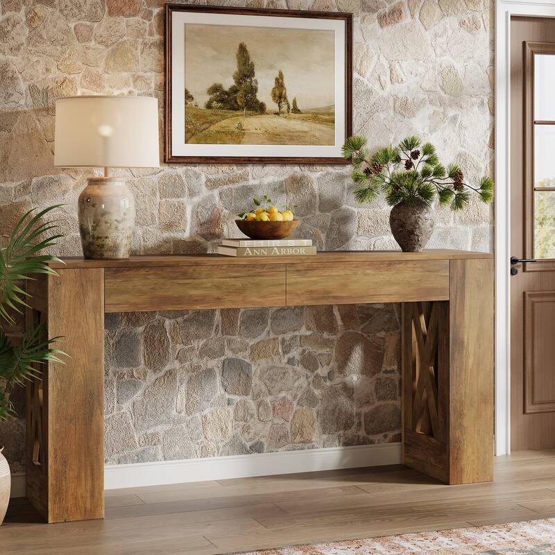 63-Inch Long Console Table, Entryway Table with Drawers, Sofa Table Behind The Couch for Entrance, Hallway, Living Room