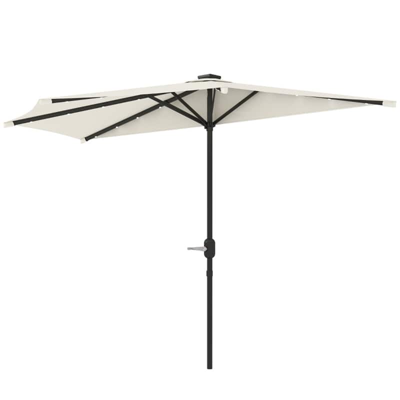 8.5’ Half Patio Umbrella with Solar Panel Lights and UPF 30+ Protection Hand Crank Air Vented Top - 8.5' L x 4.5' W x 7.6' H