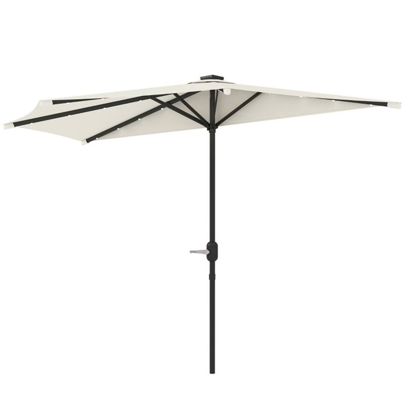 8.5’ Half Patio Umbrella with Solar Panel Lights and UPF 30+ Protection Hand Crank Air Vented Top - 8.5' L x 4.5' W x 7.6' H - Cream-White