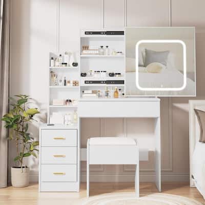 Makeup Vanity Desk with Sliding Mirror and LED Lights