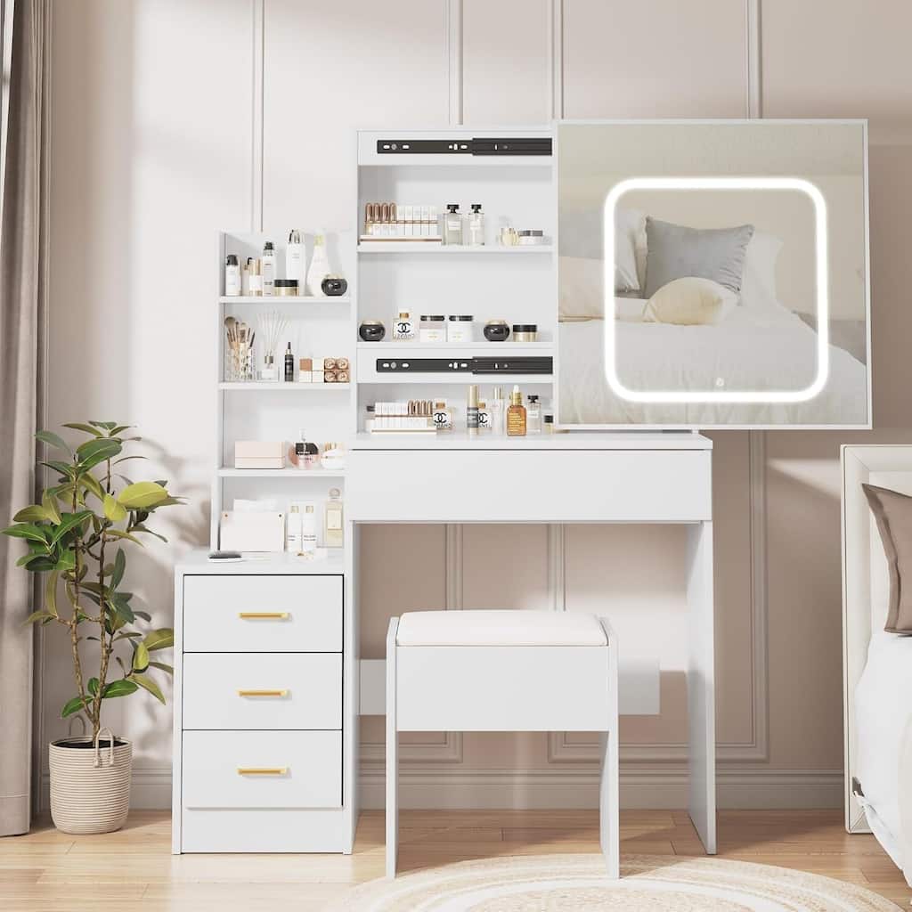 Vanity Desk with Mirror and LED Lights