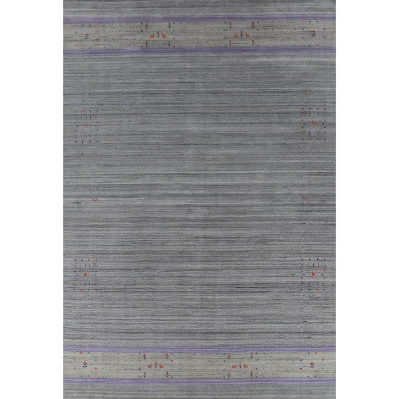 Hand Knotted Oriental 100% Wool Carpet Tribal Animal Pictorial Greys & Charcoal Gabbeh Area Rug - 12' 4'' X 9' 4''