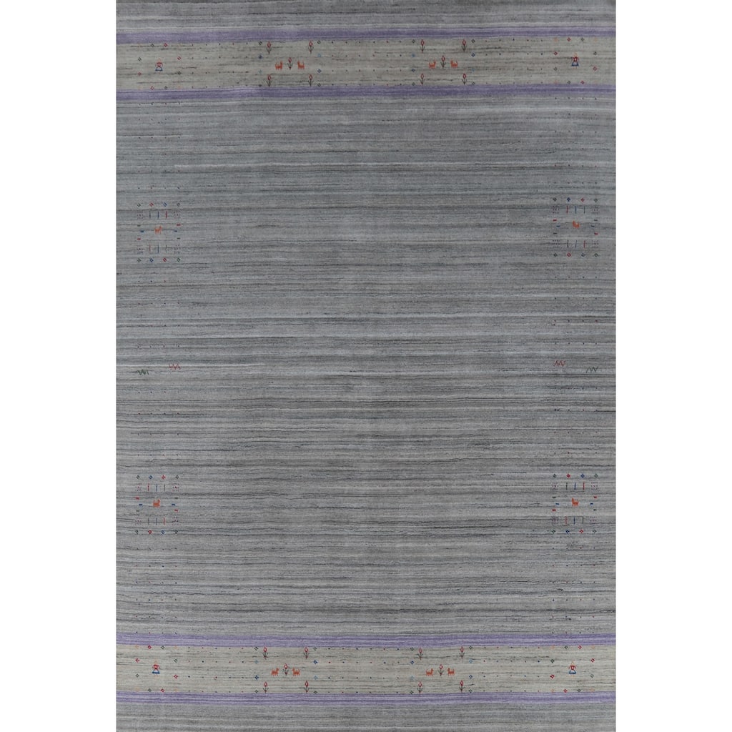 Hand Knotted Oriental 100% Wool Carpet Tribal Animal Pictorial Greys & Charcoal Gabbeh Area Rug - 12' 4'' X 9' 4''
