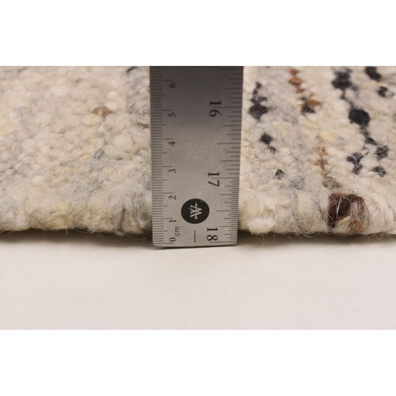 ECARPETGALLERY Flat-Weave Marrakech Light Grey Wool Kilim - 5'3 x 8'4