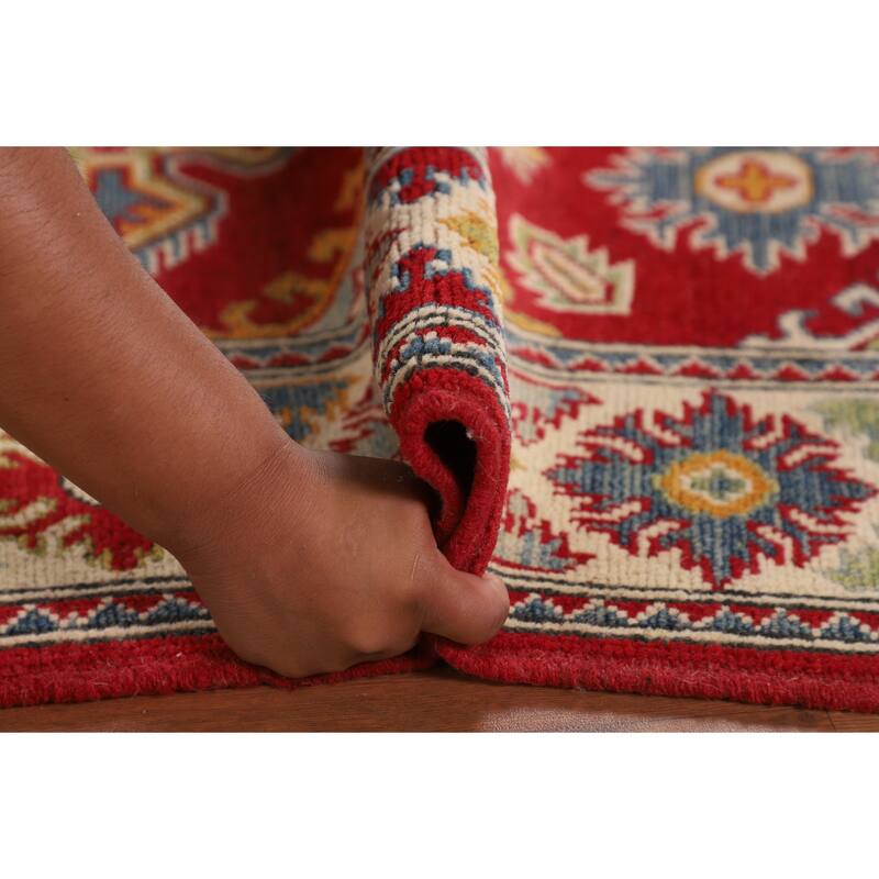Geometric Red Kazak Oriental Area Rug Bedroom Hand-Knotted Wool Carpet - 5'1" x 6'7"