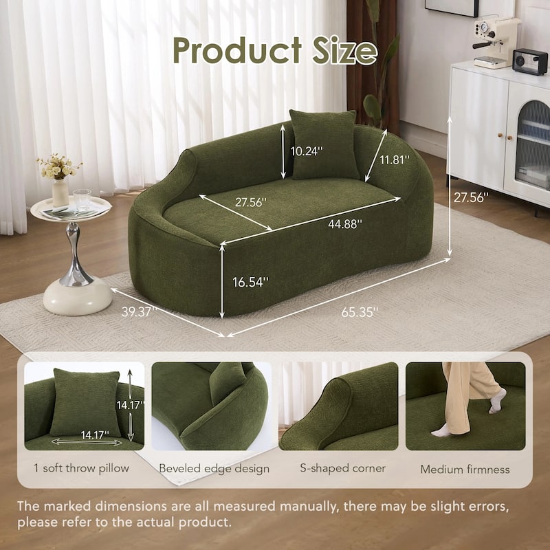 LY-048 Compression Curved Chaise Longue Chair Indoor, Modern Chenille Loveseat Couch