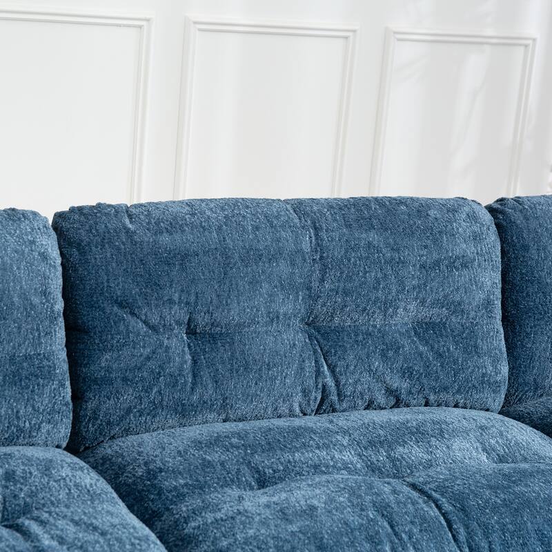 120.87" Chenille L-Shaped Sleeper Sectional Sofa with Ottoman