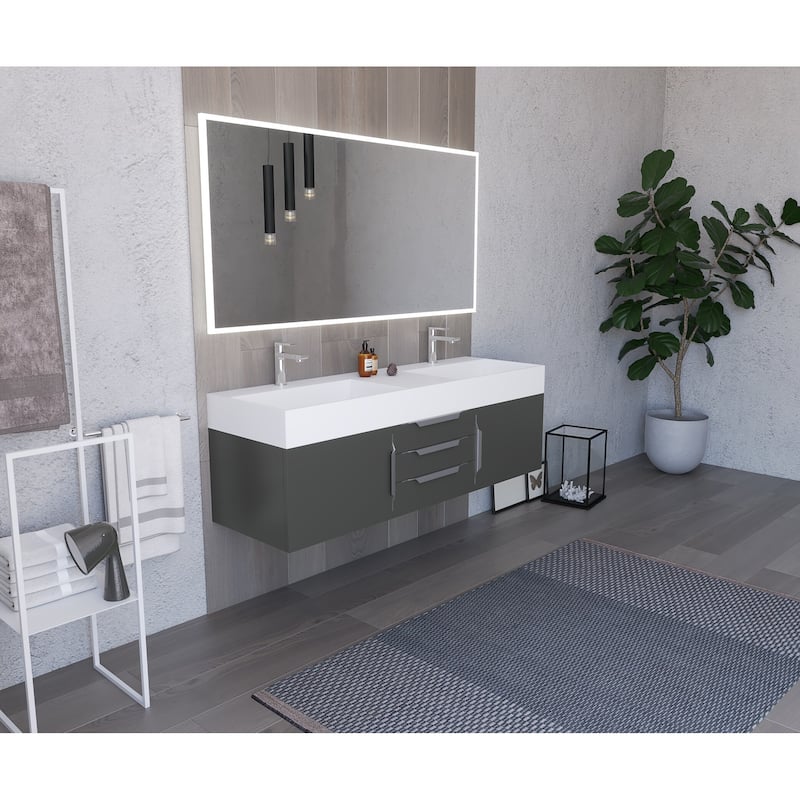 Amazon 60" Wall Mounted Bathroom Vanity Set w/ White Top