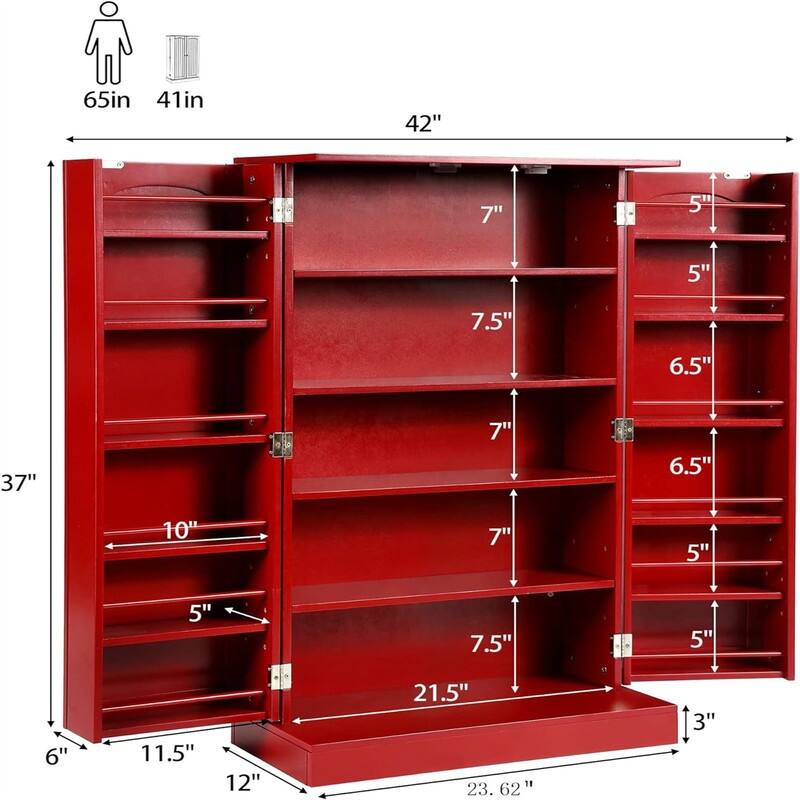 Storage Cabinet with Doors and Adjustable Shelves - 12"D x 23.62"W x 41"H