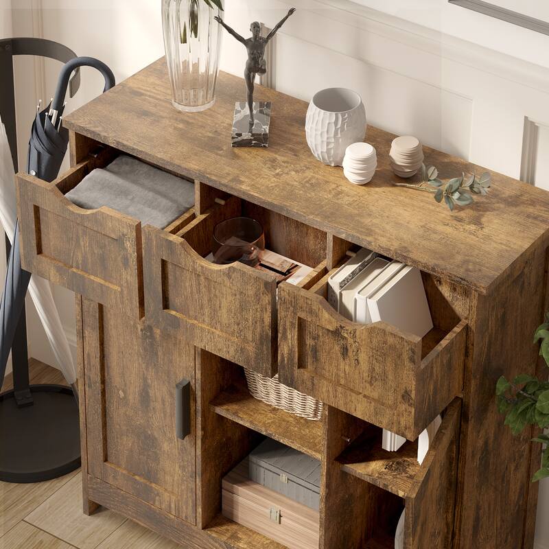 Multifunctional Storage Cabinet with 3 Drawers, 2 Doors, and Shelves, Ideal for Home Decor and Organization