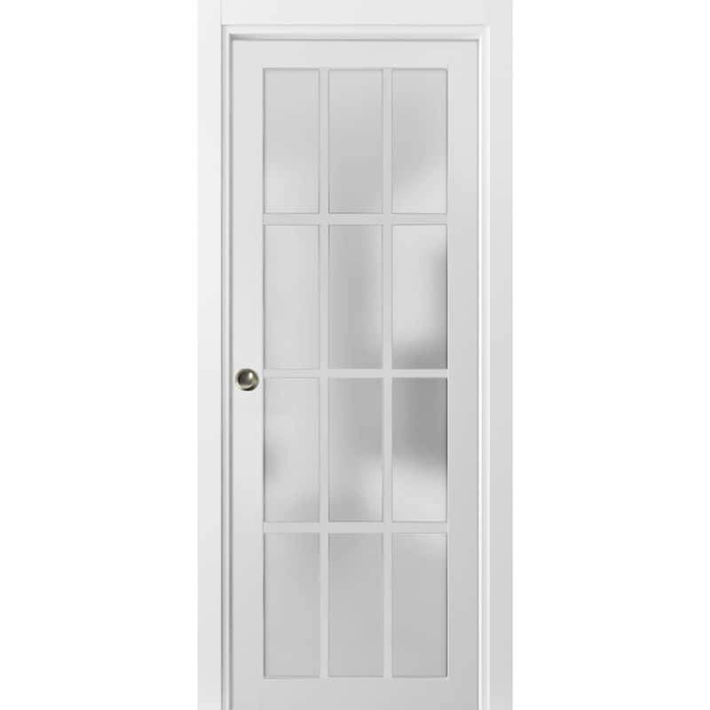 Sliding French Pocket Door Frosted Glass 12 Lites / Felicia 3312 White