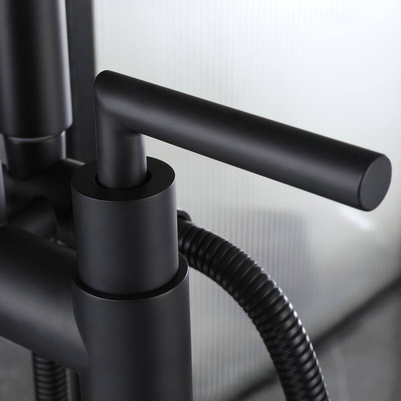 2-Handle 2-Hole Freestanding Tub Faucet with Hand Shower in Black/Gold