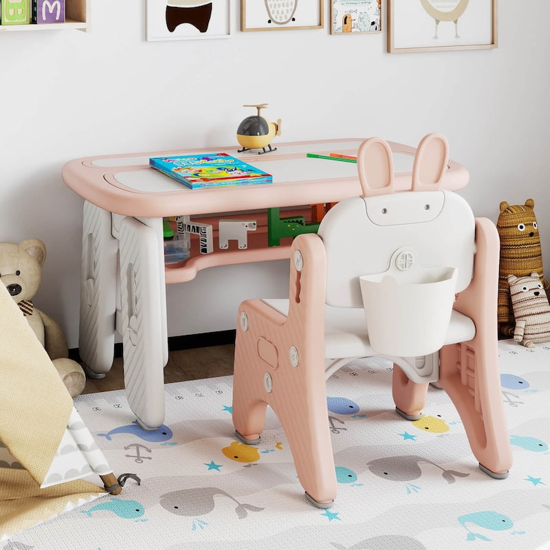 Costway Kids Drawing Table & Chair Set Graffiti Toddlers Art Activity - See Details