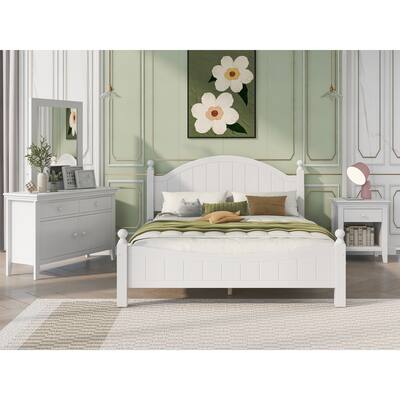 4-Pieces White Bedroom Sets, King Size Wood Platform Bed with Nightstand and Storage Dresser & Mirror