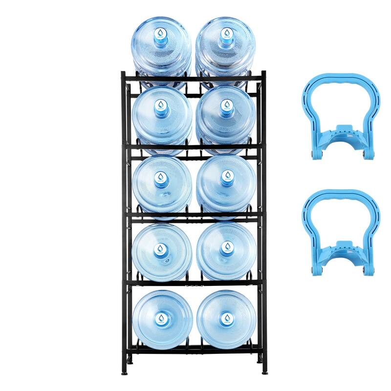 Water Jug Holder Heavy Duty Water Jug Rack for Kitchen, Office, Living Room - 25.6 x 13.1 x 55.5 in Black 10 barrels