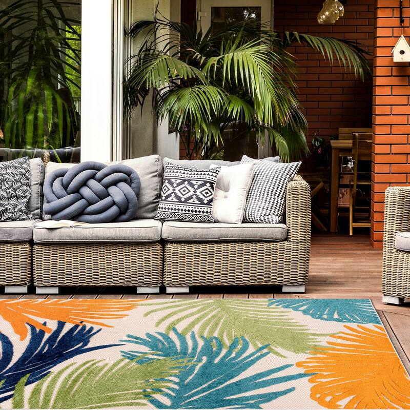 World Rug Gallery Tropical Floral Indoor/Outdoor Area Rug - 10' x 14' - Multi