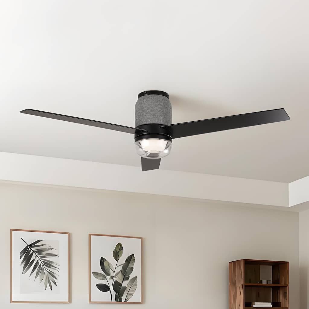 52-inch Modern Black RGB Smart Flush Mount Ceiling Fan with Light and APP Control