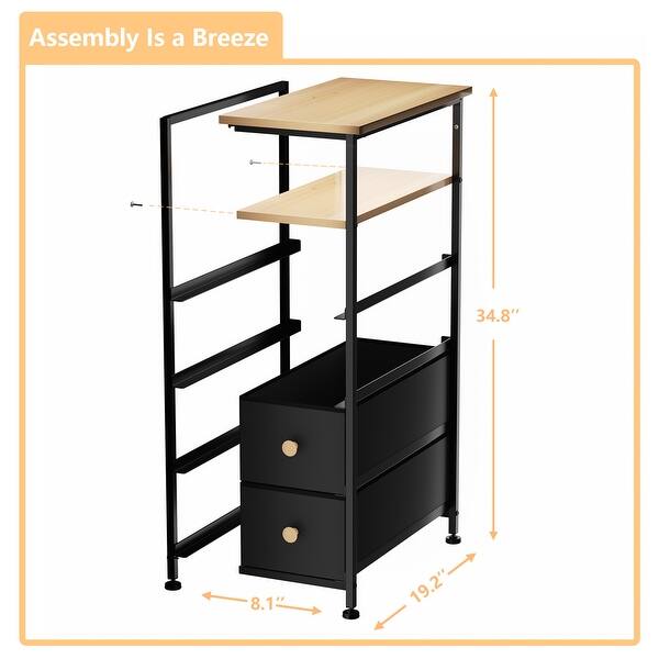 Narrow Dresser Storage Tower, Slim Dresser for Bedroom, Tall Nightstand  Chest of 4 Fabric Drawers with Wood Shelf, Black - Bed Bath & Beyond -  40226574