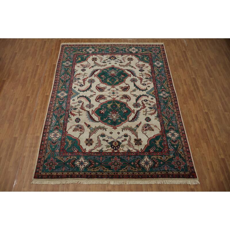 Hand Knotted Oriental 100% Wool Carpet Traditional Floral Beige & Ivories Agra Area Rug - 12' 0'' X 9' 0''