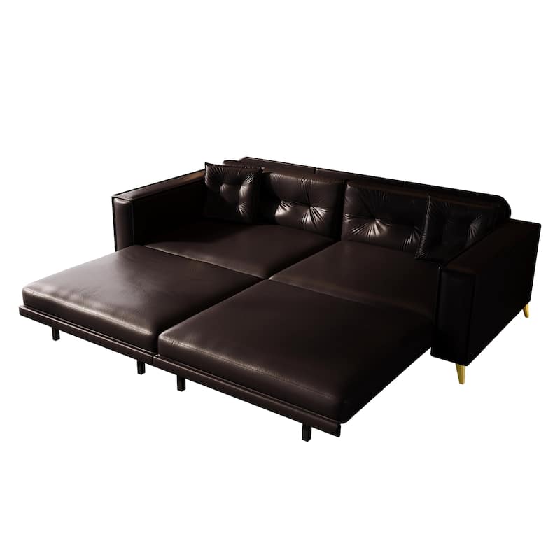 Oversized 3-in-1 Convertible Sofa Bed, 92.1" Faux Leather Square Arms Loveseat, Modern Pull-Out Sleeper Couch with Pillows