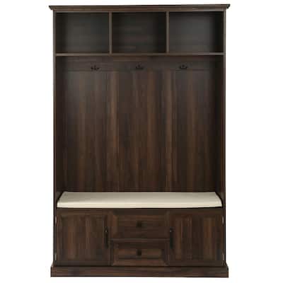 3-in-1 Design Hall Tree with 3 Hooks and Storage Bench - 47.24''W x 70.9''H x 15.74''D