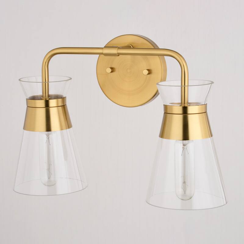VAXCEL Harper Natural Brass Gold Mid-Century Modern Bathroom Vanity Lighting Fixture, Clear Glass Shade, Wall Sconce