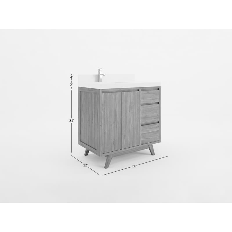 Willow Collections 36 in. W x 22 in. D Madison Teak Left Offset Sink Bathroom Vanity with Countertop