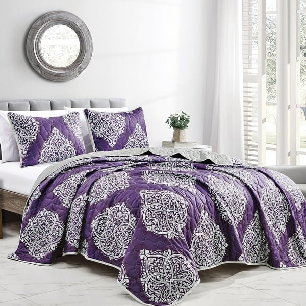 slide 2 of 5, Wellco Bedding Comforter Set 3 Piece All Season,Purple Purple - Queen