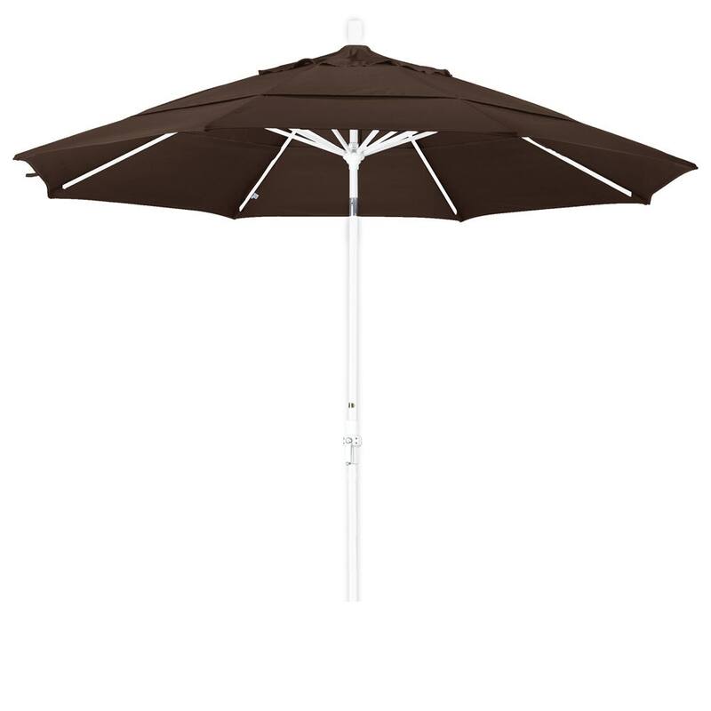 California Umbrella 11' Rd. Aluminum Patio Umbrella, Crank Lift, Collar Tilt, Dbl Wind Vent, White Finish, Pacifica Fabric - Mocha