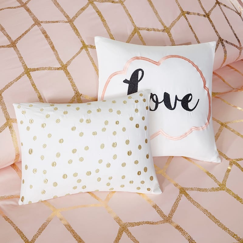 GDF Studio - Raina Metallic Printed Comforter Set with Decorative Pillows