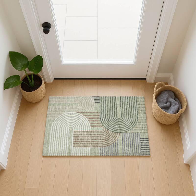 Machine Washable Indoor/ Outdoor Modern Basehor Chantille Rug