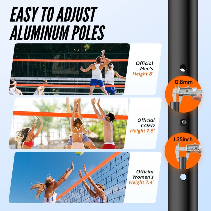 Portable Professional Outdoor Volleyball Net Set with Adjustable Height Aluminum Poles for Backyard Beach