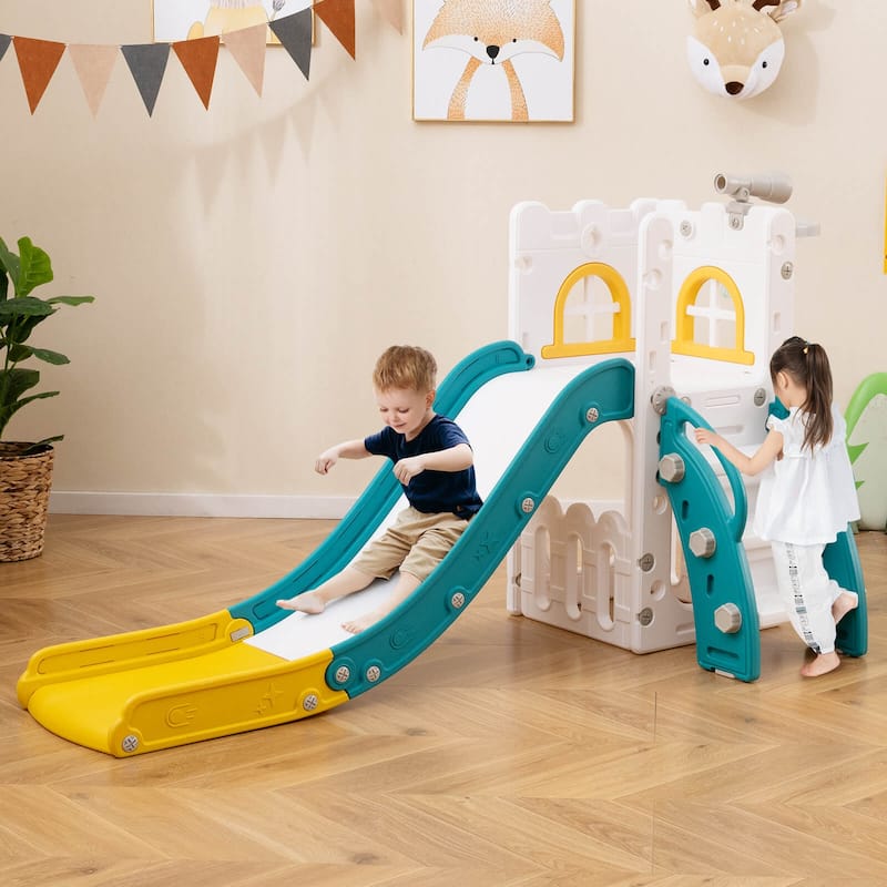 Costway 6 in 1 L-shaped Toddle Slide for Toddlers Age 1-3 Baby Slide