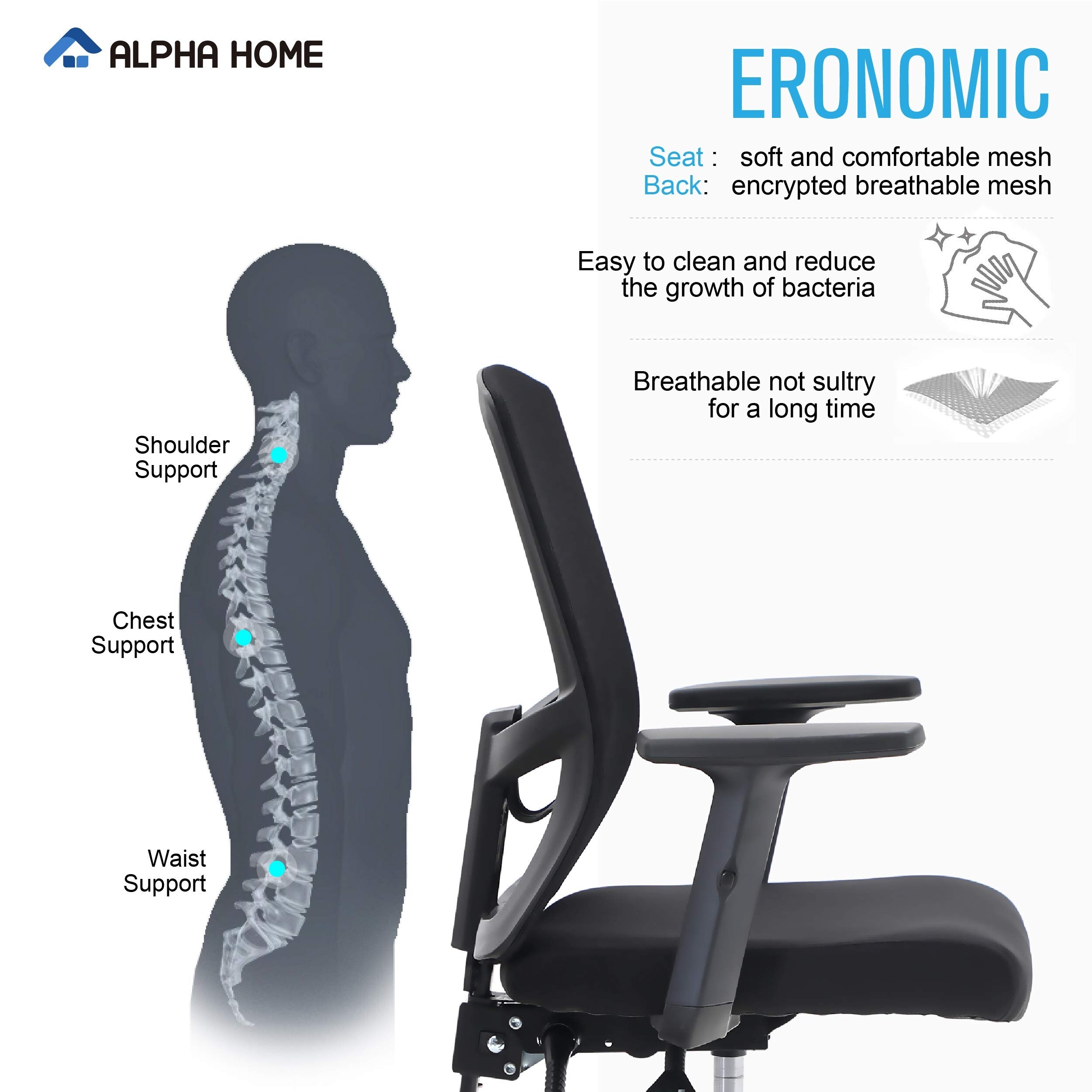ALPHA HOME Office Chair Ergonomic Home Desk Chair Mesh with Adjustable  Armrest & Seat Cushion Rolling Swivel Reclining Chair - Bed Bath & Beyond -  32354075