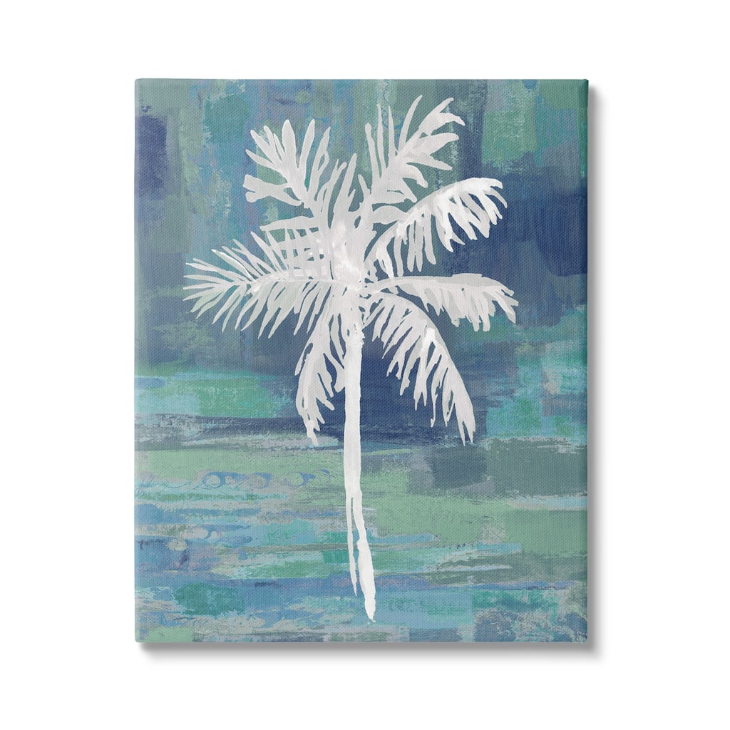 Stupell White Palm Tree Leaves Abstract Green Background Canvas Wall Art - Blue