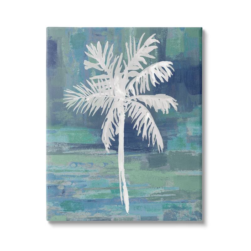 Stupell White Palm Tree Leaves Abstract Green Background Canvas Wall Art - Blue - 16 x 20