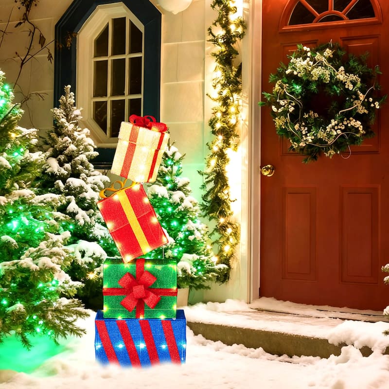 Costway Set of 4 Christmas Lighted Gift Boxes with Colorful Bows, 52 - as pic shows - See Details